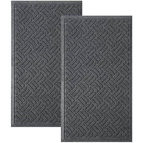 MATALL Front Door Mat 2 Pack Indoor and Outdoor Welcome Mat, Absorbent and Drain Away Water Heavy Duty Entryway Doormat for Front Back Doors, Laundry Rooms, Mudrooms and More, 29.5x17.5IN - color: Grey, size: 29.5x17in