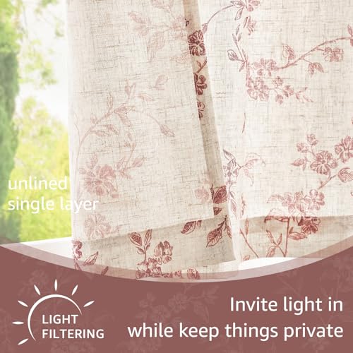 jinchan Floral Linen Kitchen Tier Curtains, 24 Inch, 2 Panels, Maroon - color: Alisa Maroon, size: 26"W x 24"L (Pack of 2)