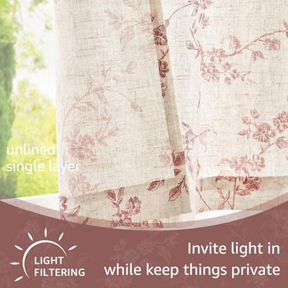 jinchan Floral Linen Kitchen Tier Curtains, 24 Inch, 2 Panels, Maroon - color: Alisa Maroon, size: 26"W x 24"L (Pack of 2)