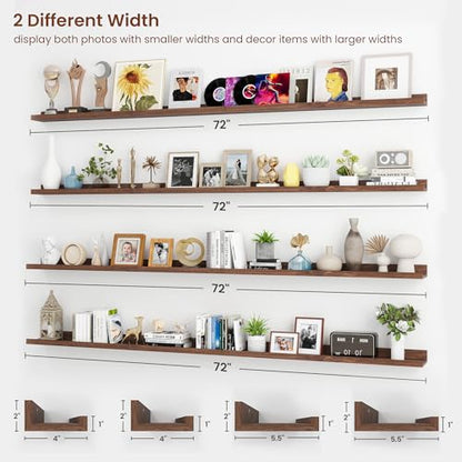 Axeman Picture Ledge Shelf, 72 Inch Walnut Floating Shelves Set of 4 - color: Walnut, size: 72 Inch