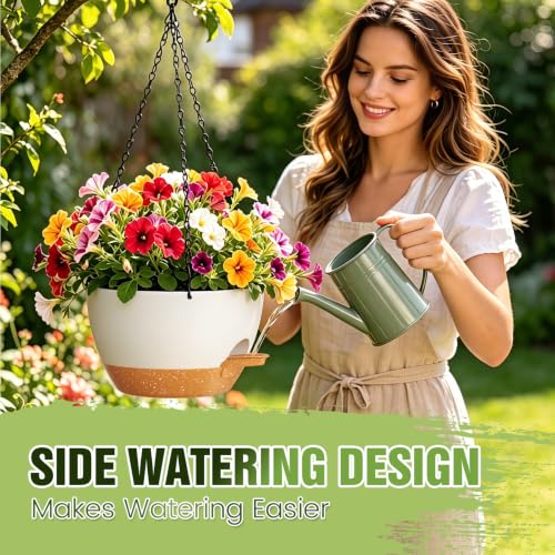 8 Inch Self Watering Hanging Planters Set of 3 with Saucers - color: White Brown, size: 8 Inch 3 Pack