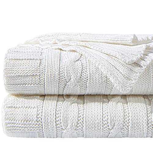NTBAY Cotton Oversized Cable Knit Throw Blanket, 60 x 80, White - color: White, size: Twin(60"x80")