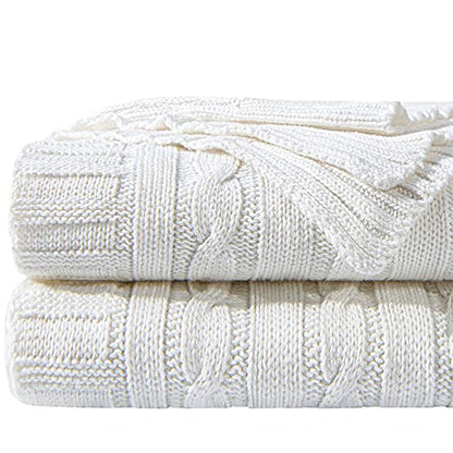 NTBAY Cotton Oversized Cable Knit Throw Blanket, 60 x 80, White - color: White, size: Twin(60"x80")