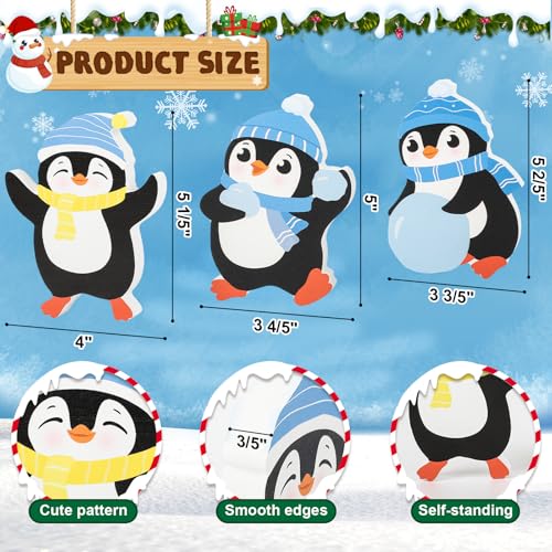 COCHIE Penguin Christmas Decorations Indoor, Cute Penguins Winter Tiered Tray Decor Set of 3, Wooden Penguin Blocks Xmas Table Decoration for Party Home Office Shelf Door (Light Blue) - color: Light Blue