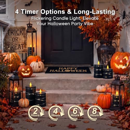 Raycare Halloween Battery Operated Flameless LED Pillar Candle with Remote - color: 3pcs-black