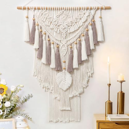 Dremisland Macrame Wall Hanging Large Boho Woven Wall Tapestry Handmade - color: Beige-Large