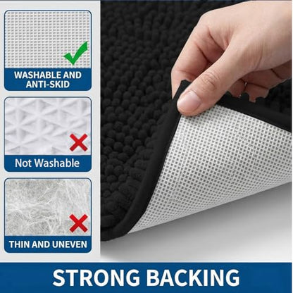 Bathroom Rugs Sets 2 Piece,Super Absorbent Chenille Bath Mats and U-Shaped Toilet Rug,Strong PVC Non Slip Backing,Microfiber Washable Dry Quickly Bath Mats for Bathroom(20"x32"+20"x20"U, Black) - color: Black