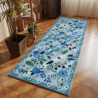 Rugcomf Runner Rug 2x6 Washable, Blue - color: Blue, size: 2' x 6' (Rectangular)