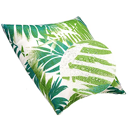 JMGBird 18x18 Teal Outdoor Pillow Leaf Pillow Green Outdoor Pillows - color: Green Palm Leaves