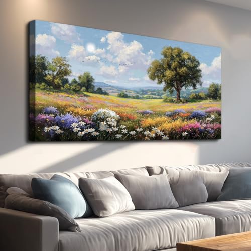 Oversized Wall Art Landscape Wall Decor Modern Farmhouse Decor Wildflower Pictures Canvas Print Rustic Nature Tree Painting Wall Art for Living Room Bedroom Office Dining Room Decorations - color: Nature Paintings Wall Decor, size: 58"L x 29"W