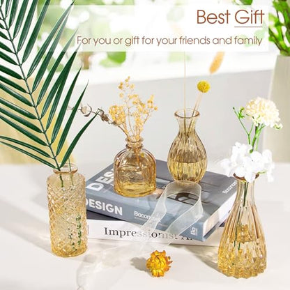 TBWIND Gold Amber Glass Bud Vases Set of 12, Small Vases for Flowers - color: Amber-12pcs, size: 12Pcs
