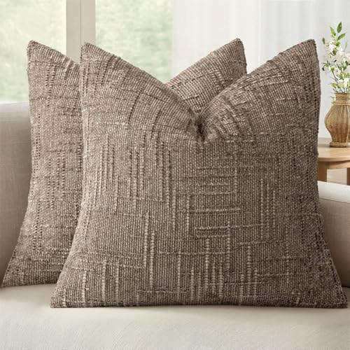 MIULEE Chenille Textured Throw Pillow Covers Taupe Grey 16x16 Set of 2 - color: Taupe Grey, size: 16" x 16" (Pack of 2)