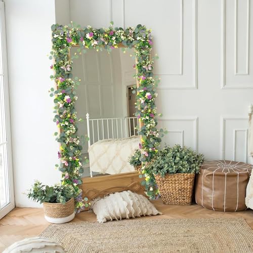 Flower Garland Artificial Daisy Garlands Floral Vines 3D Butterfly - color: Butterfly Eucalyptus, size: 2PCS