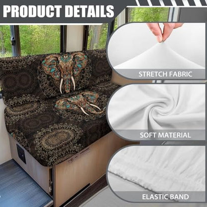 Boho Mandala Elephant Print 2 Pcs RV Dinette Cushion Covers Breathable Camper Cushion Slipcover Stretch 2 Seat Sofa Chair Cover Camper Seat Covers Dinette Booth - color: Boho Mandala Elephant