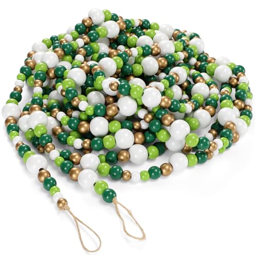 Giegxin 1 Pcs 32.8 ft 4th of July Wooden Bead Garland Patriotic Hanging Garland Farmhouse Beads Decor for Independence Day Mantel Table Party Wall Home Decorations (Mix Green 2) - color: Mix Green 2