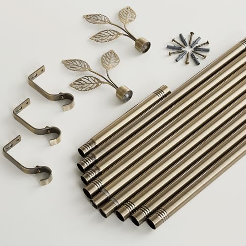 RYB HOME Brass Curtain Rod, 1 Inch Long Steel Telescoping Leaf Design - color: Antique Brass, size: 72-144"