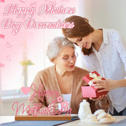 Yaocom 9.84 Inch Metal Mother's Day Table Decoration Happy Mother's Day Letter Sign Mom Tiered Tray Decor with Wooden Base Freestanding Word Sign for Home Tabletop Centerpiece Mantel Shelf Fireplace - style: Mother's Day