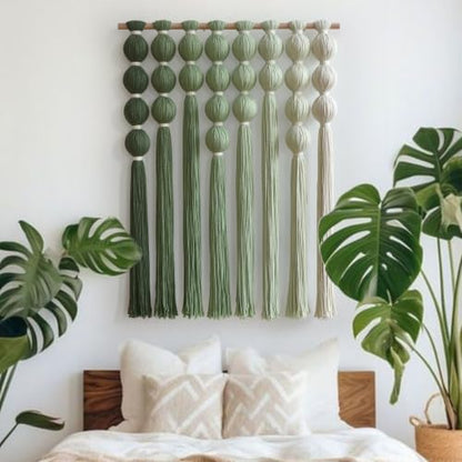IOWER Macrame Wall Hanging Green Boho Fiber Art Wall Decor 27" W*31" L - color: Green1