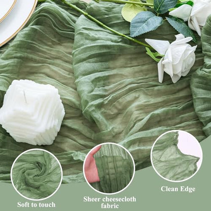 Cheesecloth Table Runner 10FT Sage Green Boho Gauze Rustic Sheer Runners - color: Sage Green, size: 1 Pack