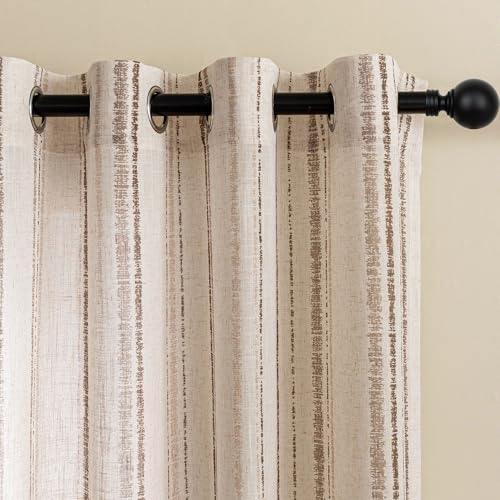 MYSKY HOME Farmhouse Striped Linen Curtains for Bedroom 52x63,2 Panels - color: Taupe, size: 52"W x 63"L (Pack of 2)
