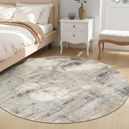 4ft Area Rug for Living Room, Abstract Washable Non-Slip Large Rugs, Gold - color: Grey/Gold, size: 4' (Round)