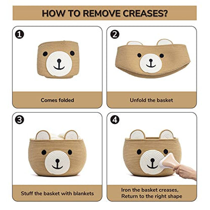 CherryNow Large Baby Basket for Gifts Empty, Cute Bear Design, Brown - color: Brown, size: 15.7"D x 10.5"H