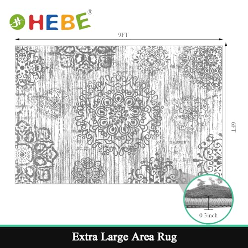 HEBE Area Rug for Living Room 6'x9', Washable Non Slip Boho Bedroom Rug - color: Grey, size: 6' x 9' (Rectangular)