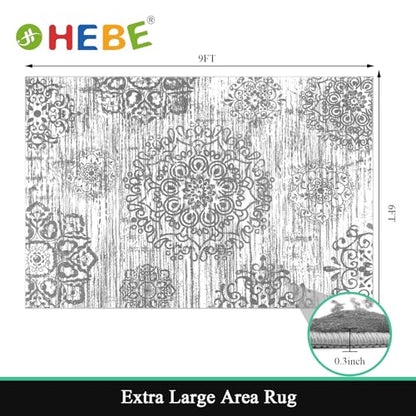 HEBE Area Rug for Living Room 6'x9', Washable Non Slip Boho Bedroom Rug - color: Grey, size: 6' x 9' (Rectangular)