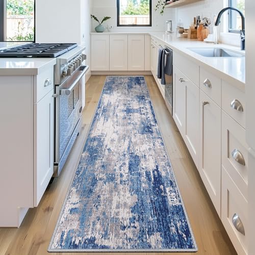 RELEANY Washable Runner 2'x10' Abstract Area Rug for Hallway Blue Gray - color: Blue/Gray, size: 2' x 10' (Runner)