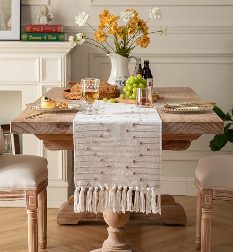 Caflife Taupe Beige Cotton Linen Rustic Boho Table Runner 13x108 Inch Long - color: Taupe Beige, size: 13x108Inch