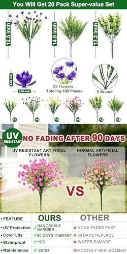 20 Bundles Artificial Flowers for Outdoors, Summer Spring Grass Camellia - color: Mixed 6 Styles 2, size: 20 Bundles