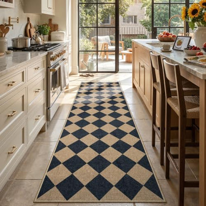 Lahome Checkered Hallways Runner Rug Non Slip, 2'6" x 10' Rugs for Kitchen - color: Black/Checkerboard -2, size: 2'6" x 10' (Runner)