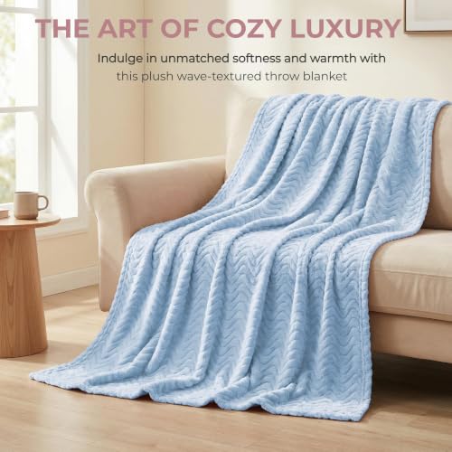 Exclusivo Mezcla Soft Fleece Blanket Queen Size for Bed, Sofa, Light Blue - color: Light Blue, size: Queen ( 90x90 IN )