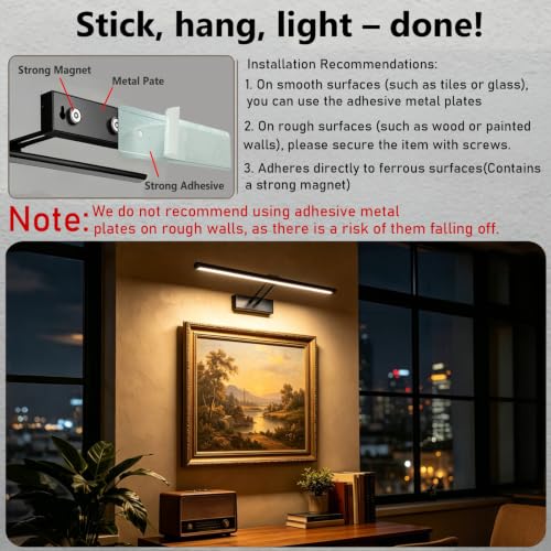 24" Wireless Picture Light, Dimmable Rechargeable Wall Light for Artwork