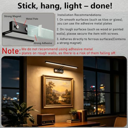 24" Wireless Picture Light, Dimmable Rechargeable Wall Light for Artwork
