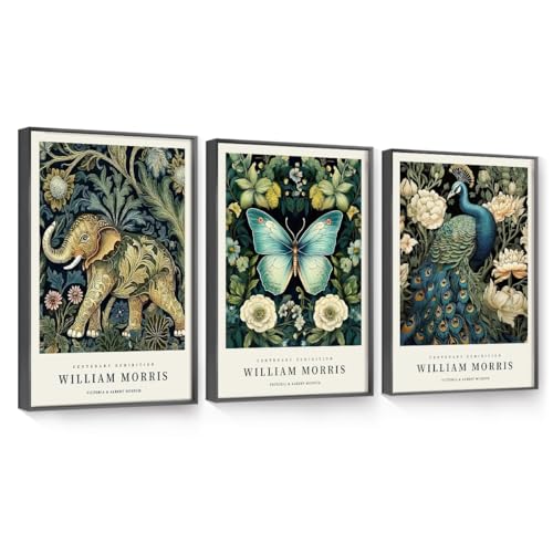 OVVGVV William Morris Wall Art set of 3 large Framed Vintage botanical Colorful Abstract Nature Flowers Canvas Art for Living Room Bedroom Office Decor(Style13, 3pcs 16x24 Black Frame) - color: Type13-Black, size: 16x24 in