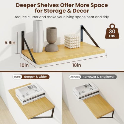 Axeman Deep Floating Shelves, 18'' x 10'' Oak Wall Shelves Set of 2 - color: Oak, size: 18W x 10D