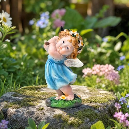 XJar Garden Fairy Figurine, Hand Painted Resin Yard Decor Statue - color: Flower Fairy Gardener-blue