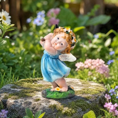XJar Garden Fairy Figurine, Hand Painted Resin Yard Decor Statue - color: Flower Fairy Gardener-blue