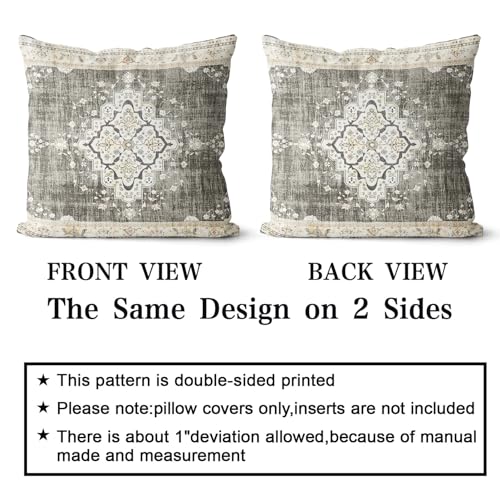 Snycler Boho Throw Pillow Covers 18x18 inch Set of 2 Bohemian Carpet Throw Pillows for Couch Beige&Grey Decorative Pillow Cases Farmhouse Home Decor for Sofa Porch Patio Bed Room Outdoor - color: Beige-grey, size: 18" x 18" (Pack of 2)