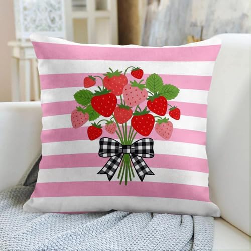Throw Pillow Covers, Pink Bow, Set of 4, 18"x18" - color: Pink Strawberry
