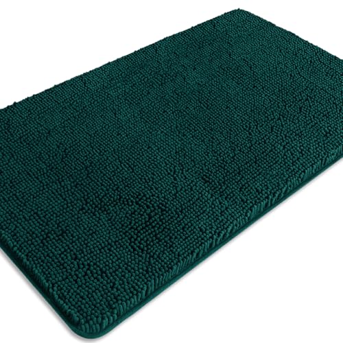 Dark Teal Bathroom Rugs – Absorbent and Washable Bath Mat, Non-Slip, Thick Soft Chenille Bath Rugs for Bathroom Floor, Shower, Sink - 26" x 44" - color: Dark Teal, size: 26" x 44"