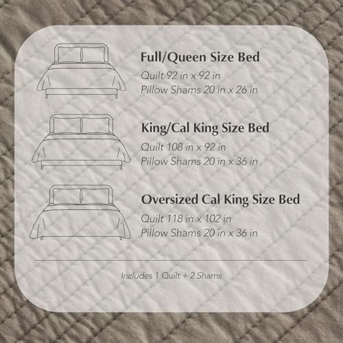EVERGRACEHOME 100% Cotton Modern Lines Quilt Set Queen Size, Stone Taupe - color: Stone Taupe, size: Full/Queen (92" X 92")