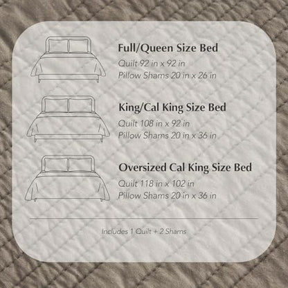 EVERGRACEHOME 100% Cotton Modern Lines Quilt Set Queen Size, Stone Taupe - color: Stone Taupe, size: Full/Queen (92" X 92")