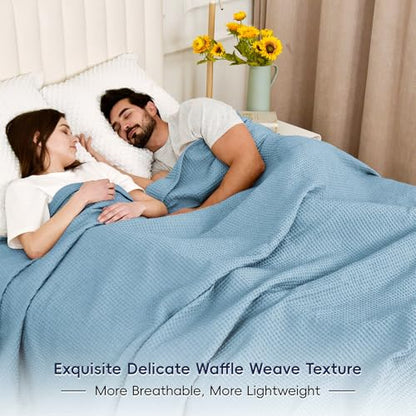 PHF 100% Cotton Waffle Blanket Lightweight Breathable, Twin Size Dusty Blue - color: Dusty Blue, size: Twin(66" x 90")