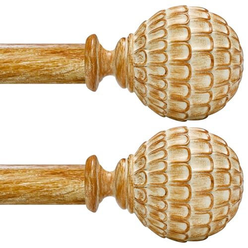 Ycolnaefllr 2Pack Wood Pinecone Curtain Rod, Farmhouse Heavy Duty, 66-120" - color: Wood, size: 36-120"(2 Pack)