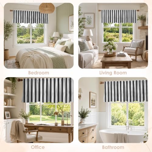 Emvency Valances for Windows Line Ruffle Hem, 2 Pack Striped 52x18 Inch, - color: Black