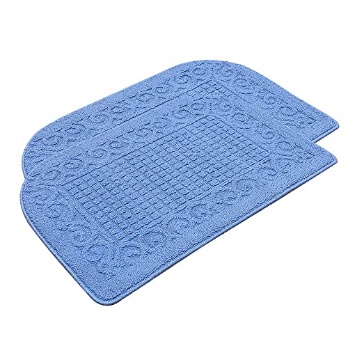 COSY HOMEER 32x20 Half Round Kitchen Rug,Non Slip Washable Mat,Blue 2PCS - color: Blue 2pcs, size: 1'8" x 2'8" (Semicircular)