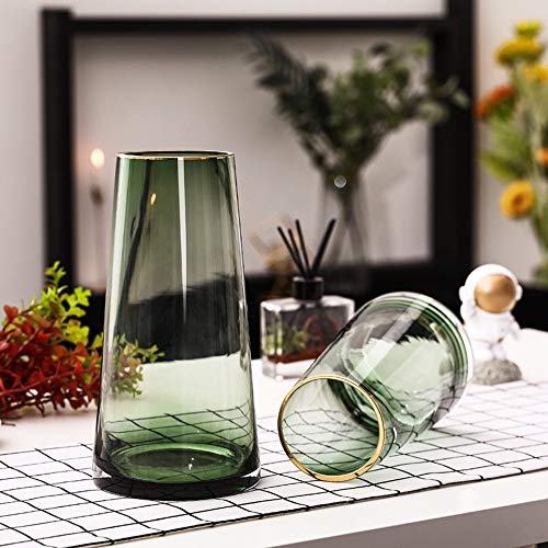 Green Glass Flower Vase with Gold Mouth for Centerpieces Home Wedding Decoration (1, Small) - size: Small
