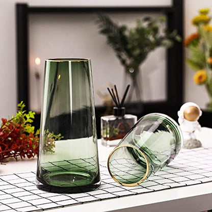 Green Glass Flower Vase with Gold Mouth for Centerpieces Home Wedding Decoration (1, Small) - size: Small